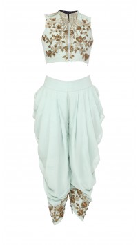 Mint Green Embroidered Crop Top with Pants