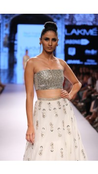 Ivory Mirror Embroidered Skirt and Choli